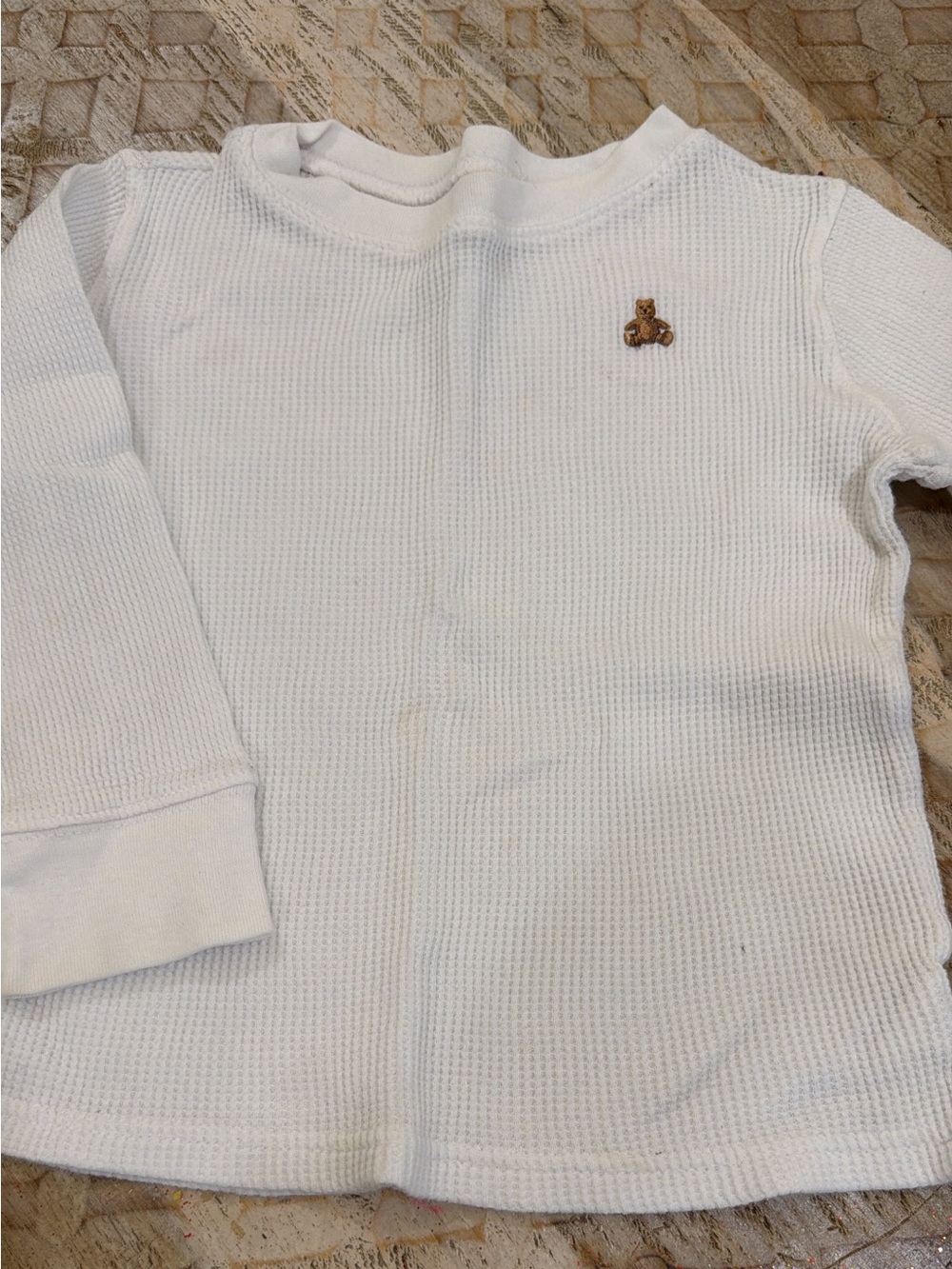 Boy’s 3T White Thermal Long-Sleeve Shirt with Small Embroidered Patch